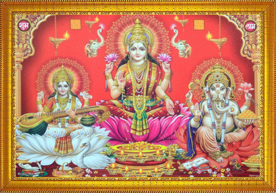 jog craft laxmi ji ganesh ji saraswati ji photo , dewali poojan panna Religious Frame