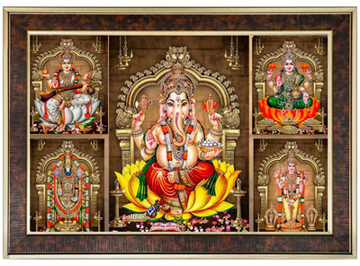 FRAMTASTIC 5 Gods Photo Frame | Tirupati Balaji | Ganesha | Lakshmi | Saraswathi | Murugan Religious Frame