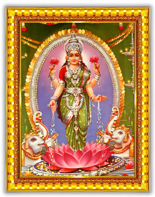PY Creation Framed artwork of Hindu goddess Lakshmi with elephants and lotus flowers Religious Frame