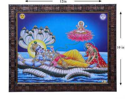Dharmikk Lord Vishnu Lakshmi Photo Frame (Size 12x10 Inch) Laminated Wooden Boundaries Religious Frame
