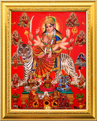NDFRAME sherawali mata Durga Maa nav Durga photo Frame with Laminated9.5x11.5inches Religious Frame