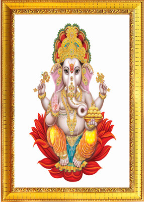themarusthal GANESHJI WHITE BACKGROUND HIGH QUALITY PRINT WITH FRAME (8×12) Religious Frame