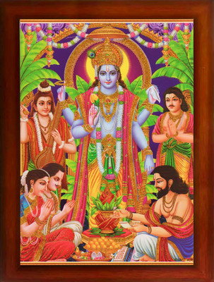 Craft Quest Lord Satyanarayan Swami Vishnu Avatar Photo Frame for Mandir (10 X 13 inches Religious Frame
