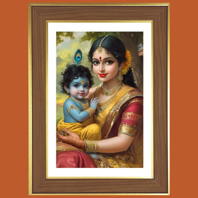 HitechMart Yashoda maa with little krishna Photo Frame 10x14 Inches Religious Frame