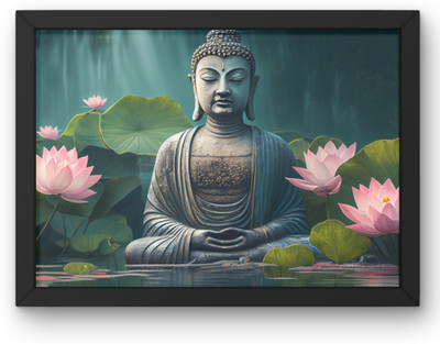 Craft Quest CRAFT QUEST Abstract Wall Art of Meditating Buddha Size 13 x 9 Inch, (Black) Religious Frame