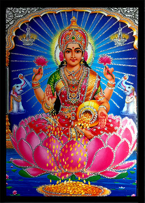 Deshkart MAHALAXMI MATA (5 INCH X 7 INCH) LAMINATED PHOTO WITH BACK SUPPORT MOUNT Religious Frame
