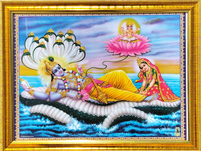 SAI BALAJI ACRALICS Vishnu bhagwan lakshmi mata photo ( 9x12 Inch) Religious Frame