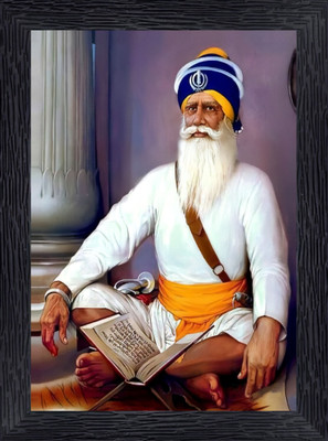 BISRAT CREATIONS Baba Deep Singh Ji Religious Wood Wall Hanging Photo Frame Size-10/14 Inch A4 Religious Frame