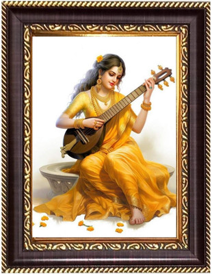 HitechMart Sri Maa Lakshmi, Sri Ganeshji and Sri Maa Saraswati Photoframe 14.7x16.7 inches Religious Frame