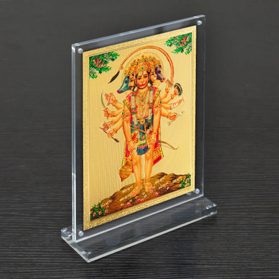 HAWAI Gold Plated Panchmukhi Hanuman Bajrang Bali Photo with Acrylic Frame(8x5.8 in) Religious Frame