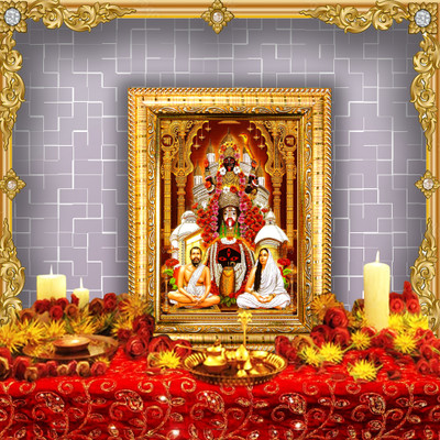 HAWAI Kali Ma with Ramakrishna Dev and Sarada Ma Wall Hanging Wood Photo Frame Religious Frame
