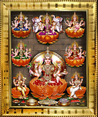 VJ ENTERPRISES Sri Ashtalakshmi Hindu God Digital Printed 7X5 inch photo Frame Religious Frame