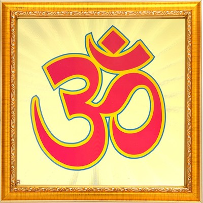 HAWAI Wooden Framed 24k Gold Plated Om Photo (10.5x10.5 inch) Gold, Plated, Wooden Yantra(Pack of 1)