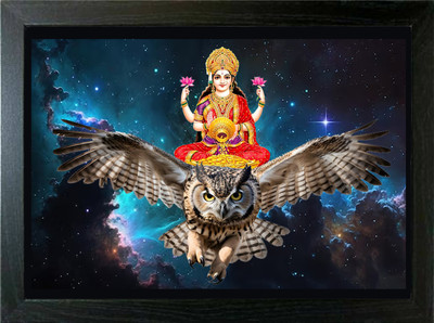 LOKANJ MAA LAXMI PHOTO WITH OWL FRAME | GODDESS LAKSHMI VASTU PICTURE SIZE 33*23 CM Religious Frame