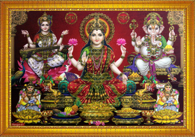 jog craft laxmi ganesh saraswati ji photo, laxmi ji deepawali poojan panna Religious Frame