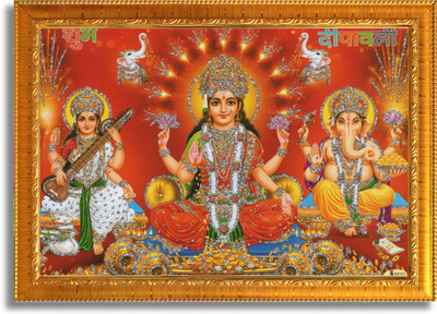 Craft Quest Laxmi Ganesh Saraswati photo frame for wall hanging (6 X 8 Inches) Religious Frame