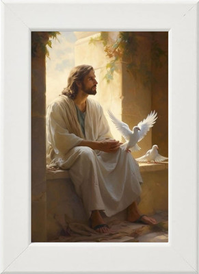 PY Creation Religious Photo Frame of Jesus sitting with doves in peaceful contemplation Religious Frame