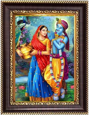 HitechMart Sri Radha And Sri Krishna Digital Print Photo 12.7x14.7 inches Religious Frame