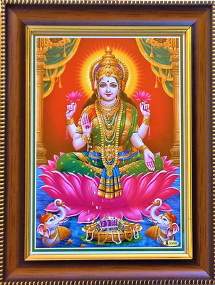 shreya arts frame wth glass Dhana Lakshmi/ Laxmi Pooja/ Lakshmi Mata/ Devi Lakshmi / Laxmi Photo Religious Frame