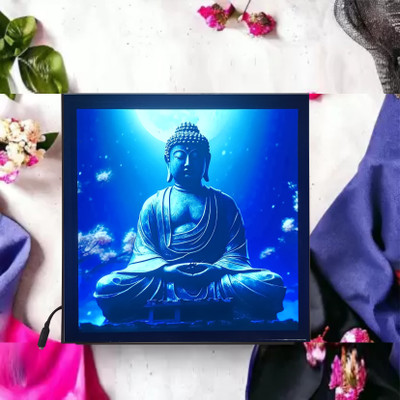 crystalsign Lord Buddha in Meditation State LED Photo 12x12 Inches Religious Frame