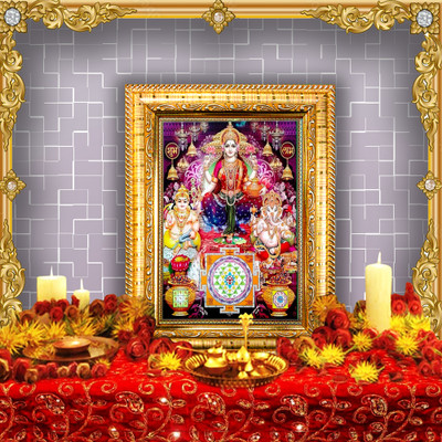 HAWAI Goddess Laxmi , Kuber Ganesh Photo with frame Religious Frame