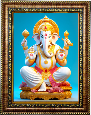 Hitech Hitech white Ganesh Ji Photo Frame For Wall Decor Ganesha/Ganpati Ji Hanging Religious Frame