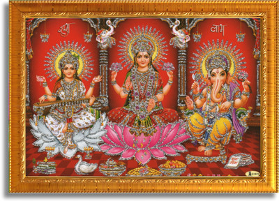 Craft Quest Laxmi Ganesh Saraswati photo frame for wall hanging (6 X 8 Inches) Religious Frame