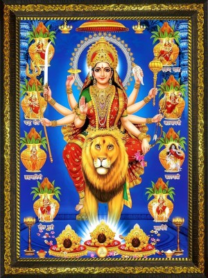 BISRAT CREATIONS sherawali mata/ nav durga Photo Frame 10x13.5 inches Religious Frame Religious Frame