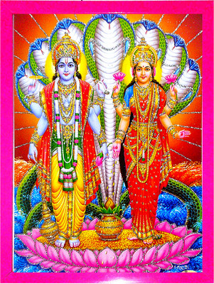VCARTNOW Lord Vishnu Goddess Lakshmi Devi Laxmi Wall Art Painting Framed lv01(05) Religious Frame