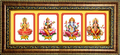 HitechMart Maa Laxmi, Devi Saraswati, Shree Ganesh Ji and Mata Durga Religious Frame