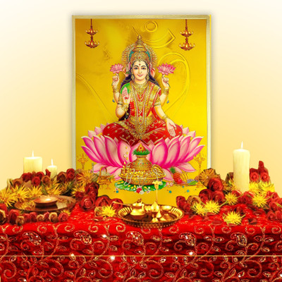 HAWAI Sri Goddess Lakshmi Gold Plated Photo with Frame Religious Frame Religious Frame