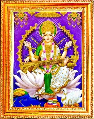 VCARTNOW Goddess Saraswati Photo Frame|Religious Framed Painting for Wall Pooja Frame Religious Frame