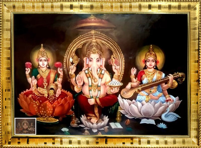 VJ ENTERPRISES Hindu God Ganesh Lakshmi Saraswati Digital Printed 7X5 inch Photo Frame Religious Frame