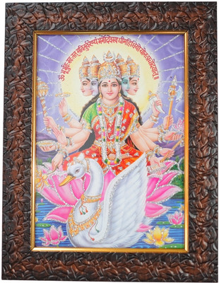 Dharmikk Maa Gayatri Devi Wooden Photo frame for Pooja Religious Frame