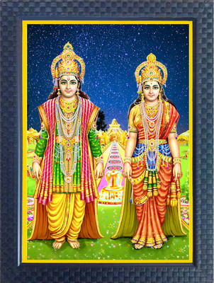 LOKANJ Lakshmi Narayan Photo Frame | Laxmi Vishnu Picture Size 9 * 13 Inch Multi Color Religious Frame