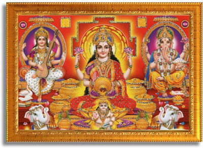 Craft Quest Laxmi Ganesh Saraswati photo frame for wall hanging (6 X 8 Inches) Religious Frame