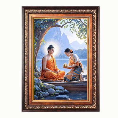 HitechMart Lord Gautam Buddha Color Photo frame 14x18 Inch Religious Frame