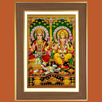 HitechMart Goddess Lakshmi and Ganesha Photo Frame 14x18 Inches Religious Frame