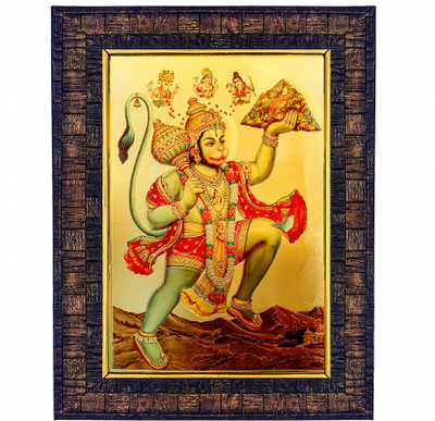 HAWAI Shree Hanuman Sanjeevani Parvat Dhari Gold Plated Foil Embossed Godd photo frame Religious Frame