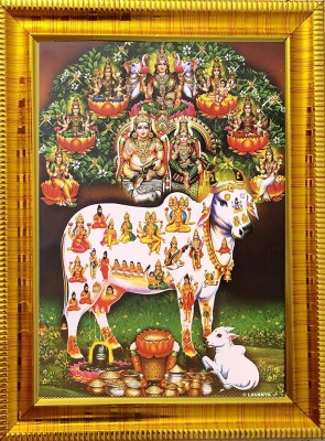 SAI BALAJI ACRALICS Gau Matha Kamdhenu Gomatha Cow Kubera Lakshmi Kuberan Astha Lakshmi Photo Religious Frame