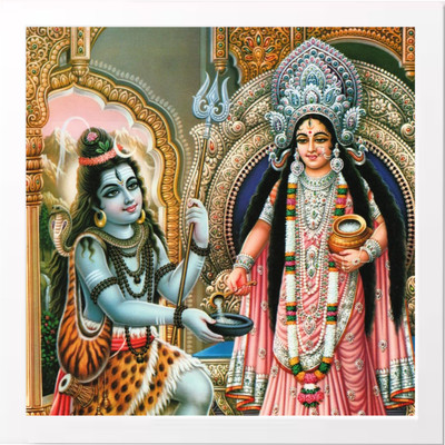 PY Creation Goddess Annapurna Devi blessing Lord Shiva Religious Frame
