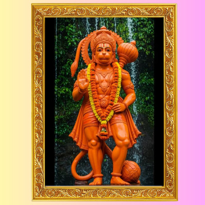 HSB INFRA Standing Hanuman Ji Photo Frame-12x9 Bajrangbali Wall Art for Home Religious Frame