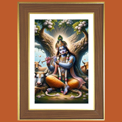 HitechMart Lord krishna playing flute Photo Frame 14x18 Inches Religious Frame
