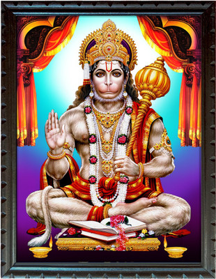 mperor Lord Hanuman Laminated Digital RePrint With Wood Frame (10 x 14)inch Religious Frame