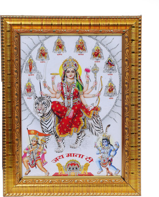 Dharmikk Goddess Durga maa Wooden Photo Frame with Wall Hook, 1 Piece Religious Frame