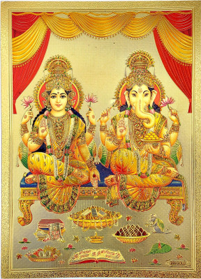 HAWAI Lakshmi ganesh ji Gold Plated Wall Hanging Photo(No Frame Include,5x7inch) Religious Frame