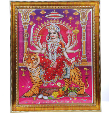 Dharmikk Goddess Durga maa wooden Photo Frame with Wall Hook, 1 Piece Religious Frame