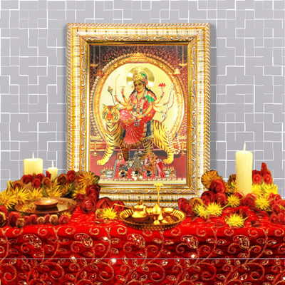 HAWAI DURGA MAA Gold Plated God Photo with Frame for Pooja (8.5inx6.5in) Religious Frame