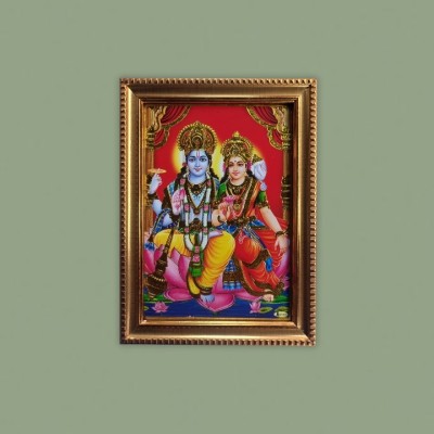 LAXMI STORE Vishnu Lakshmi Ji Sitting On Lotus Photo Frame Size 5*7 Inch Religious Frame