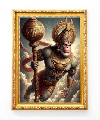 DropTopDecor Hanuman ji Photo Frame NA 12 inch x 8 inch Painting(With Frame)